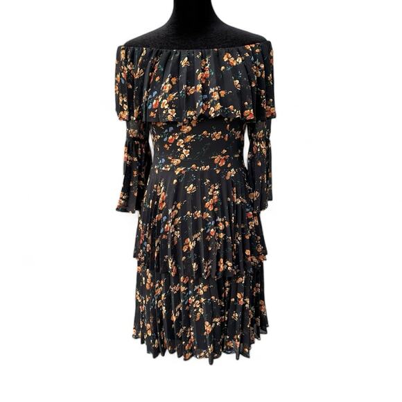 Revolve Bardot Ditsy Layered Black Floral Dress | Off Shoulder Spring Coquette - Picture 4 of 13